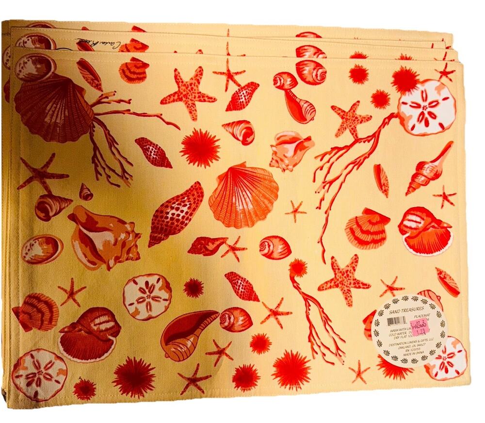 6 Carla Reed Designed Placemats SAND TREASURES Beach Seashore Sea Shells Ocean